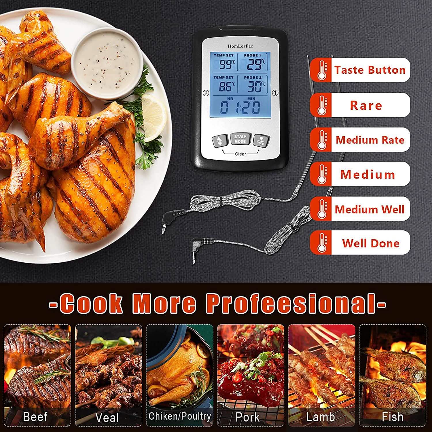 Dual Probe Digital Instant Read Food Thermometer