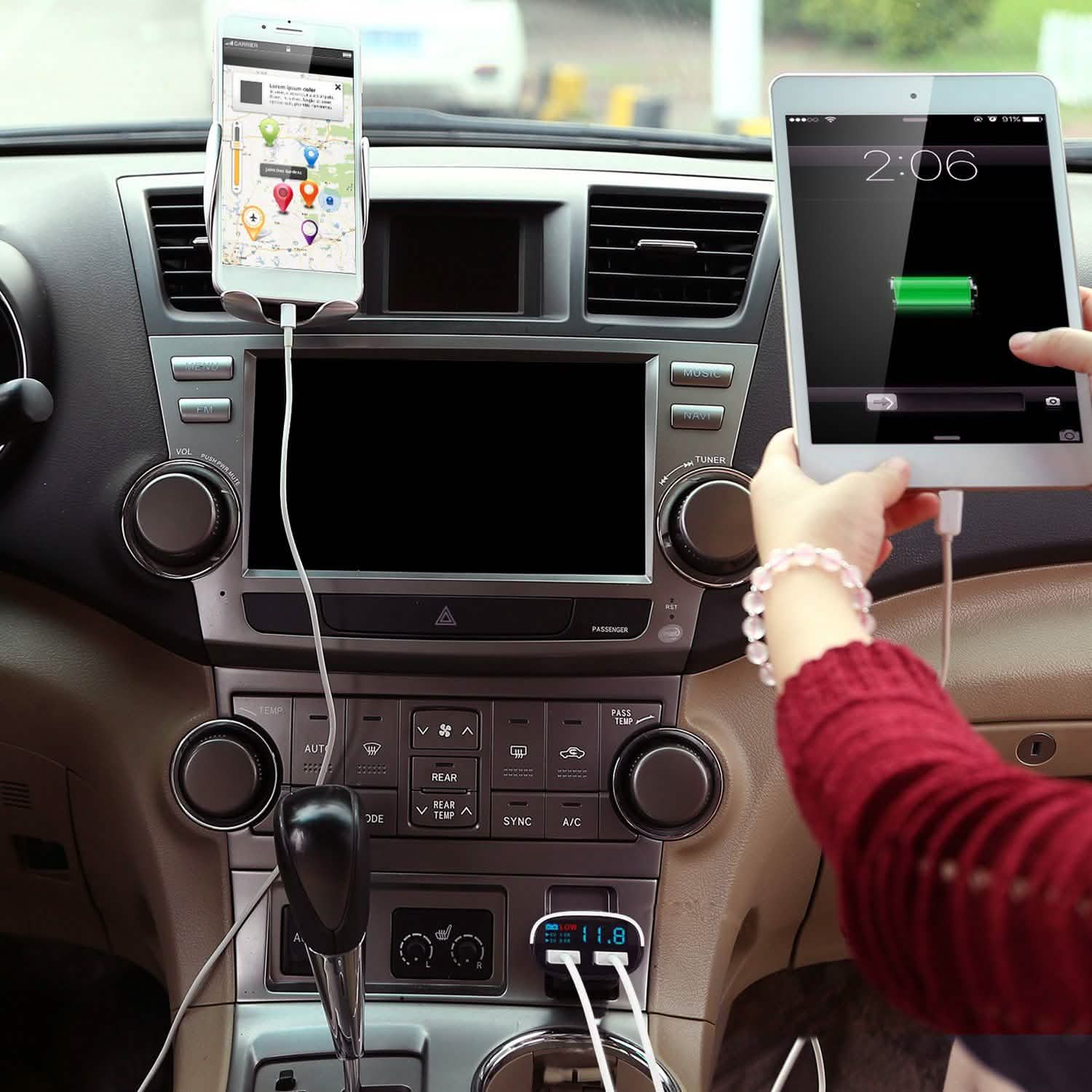 Dual USB Car Charger with Low Voltage LED Display