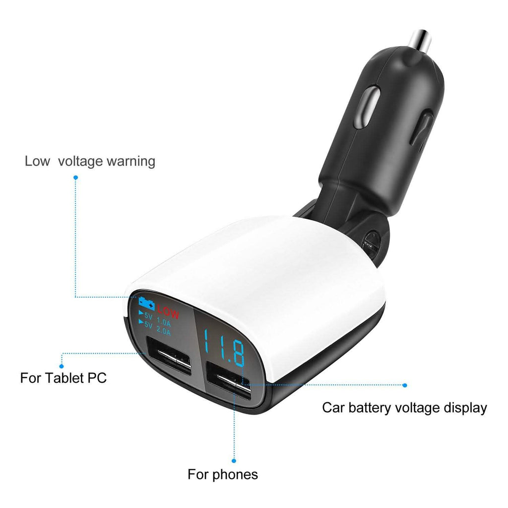 Dual USB Car Charger with Low Voltage LED Display