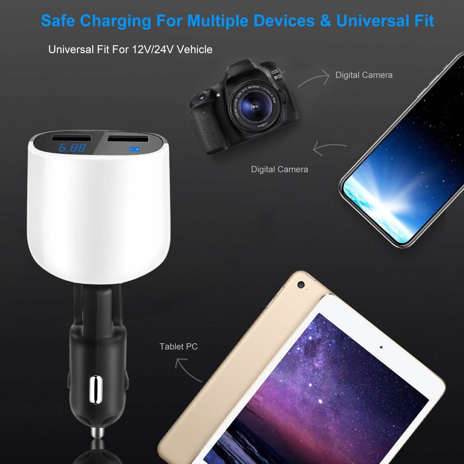Dual USB Car Charger with Low Voltage LED Display