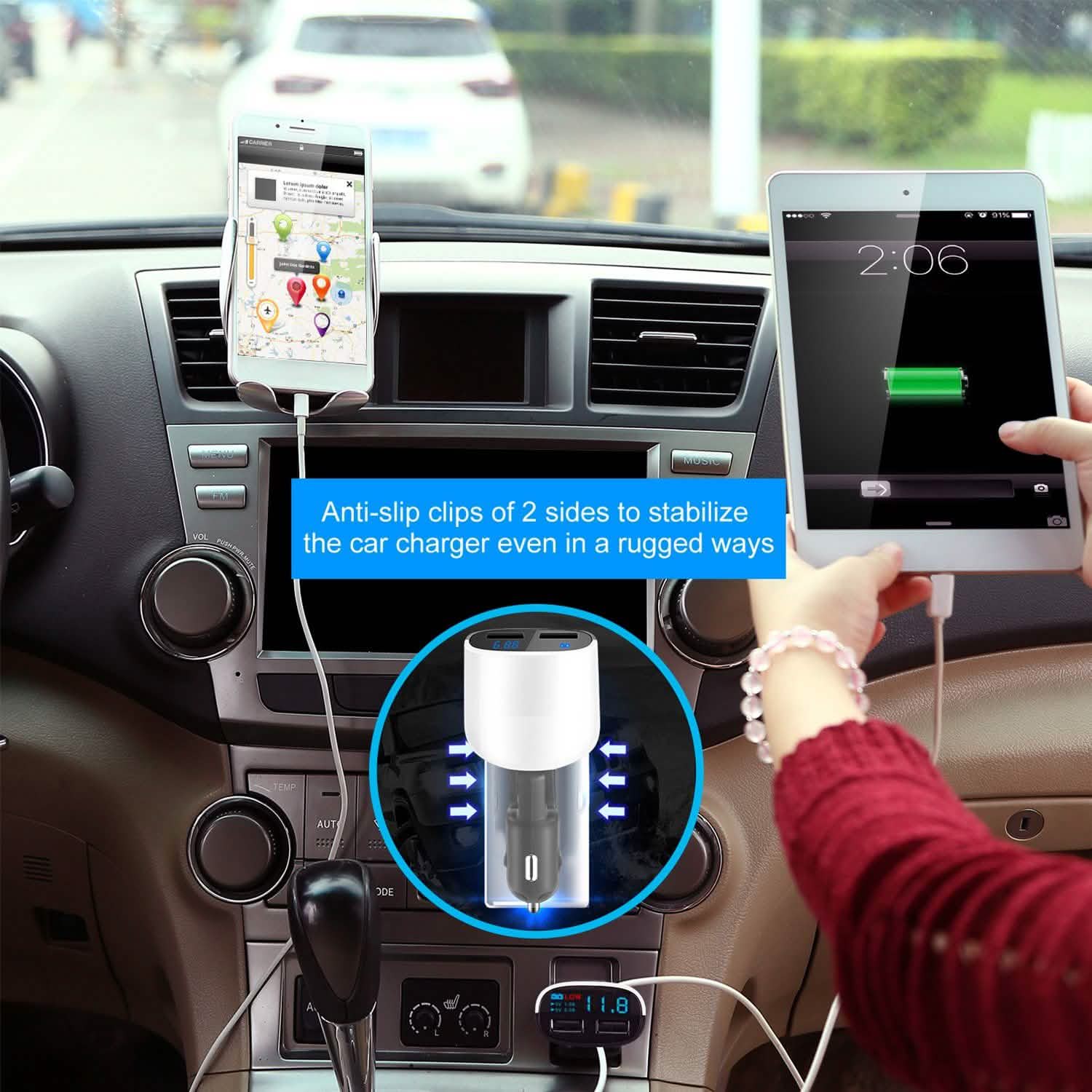 Dual USB Car Charger with Low Voltage LED Display