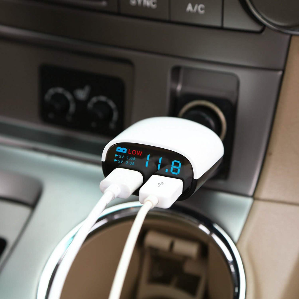 Dual USB Car Charger with Low Voltage LED Display