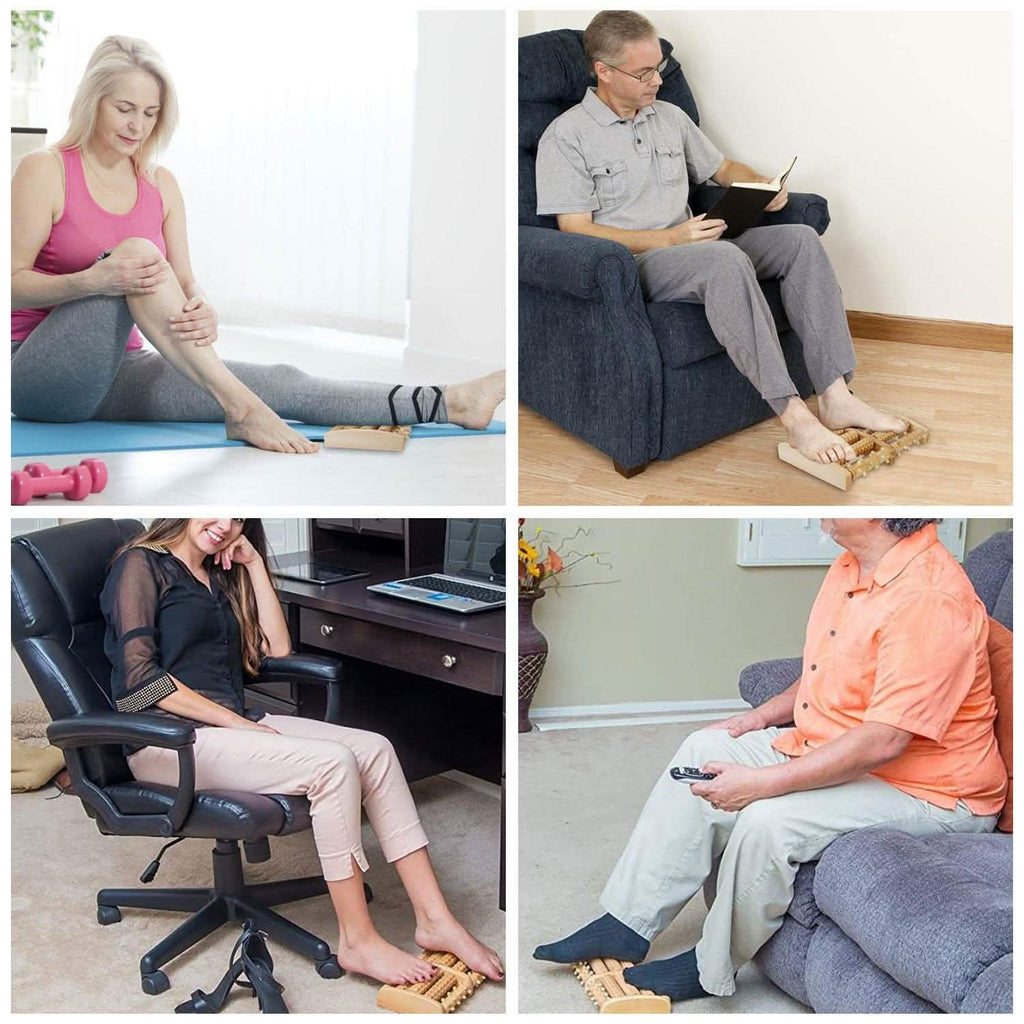 Dual Wooden Stress Relief Massage Foot Roller Acupressure