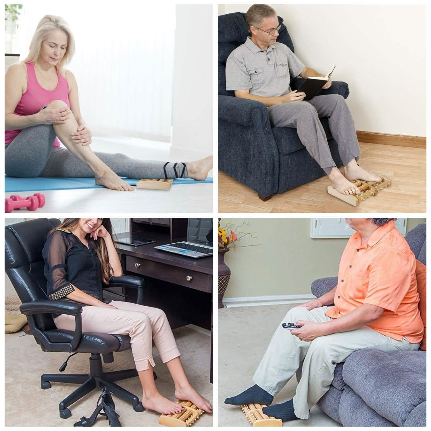 Dual Wooden Stress Relief Massage Foot Roller Acupressure