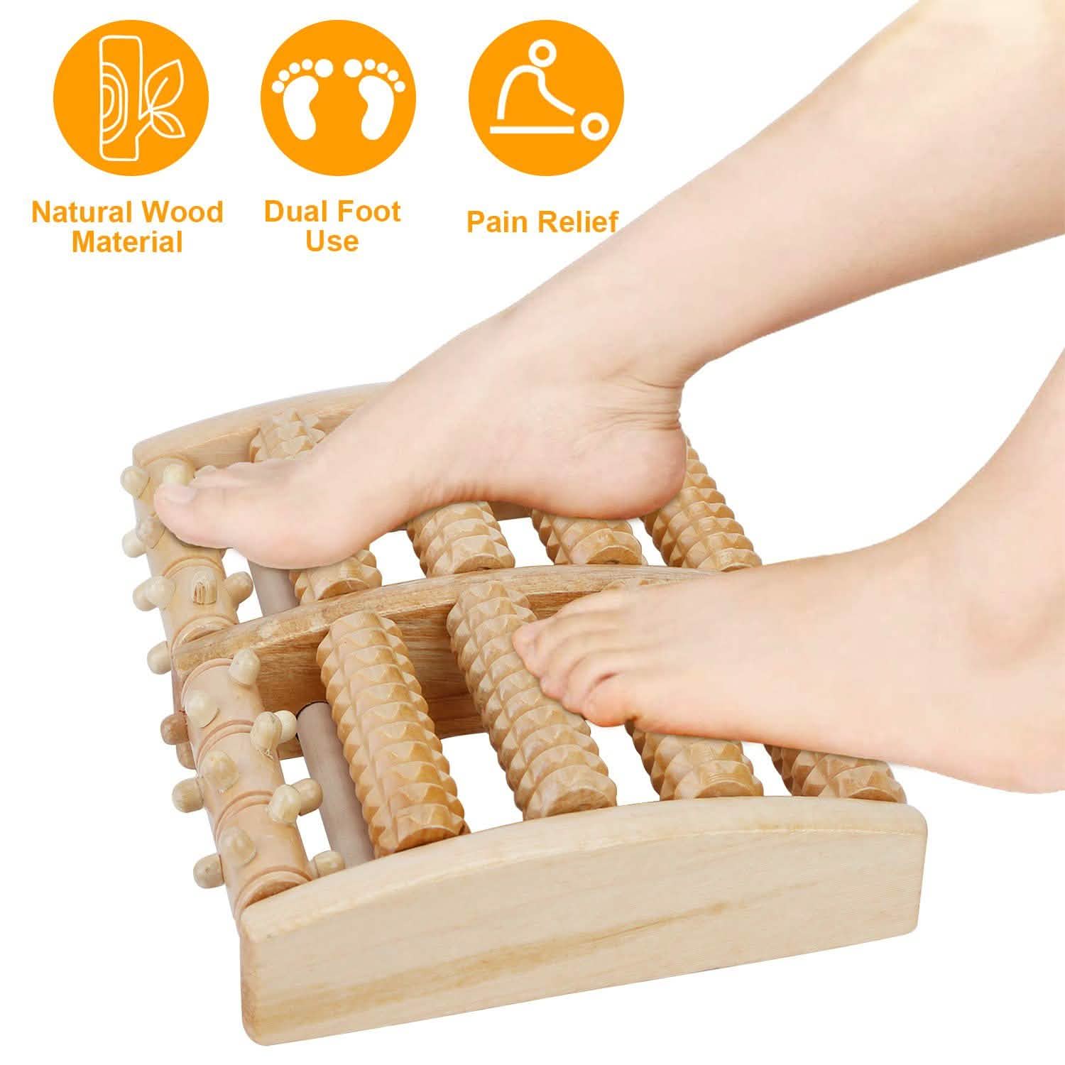 Dual Wooden Stress Relief Massage Foot Roller Acupressure