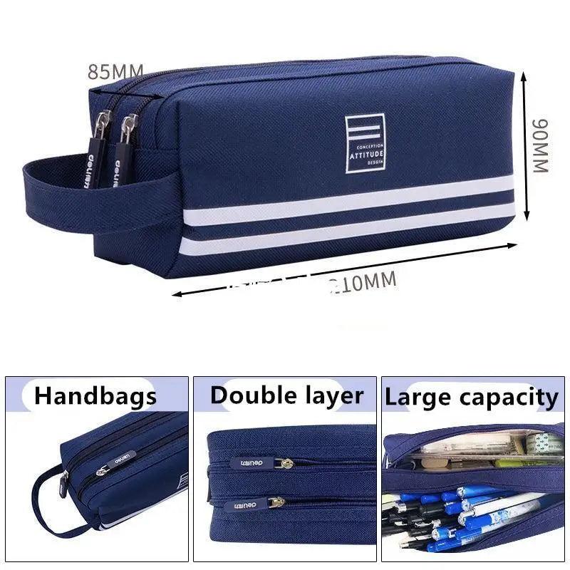 Durable Simple Large Capacity School Stationery Double Layer Case  Students Unique Design High Quality Office Handbag Pencil Case