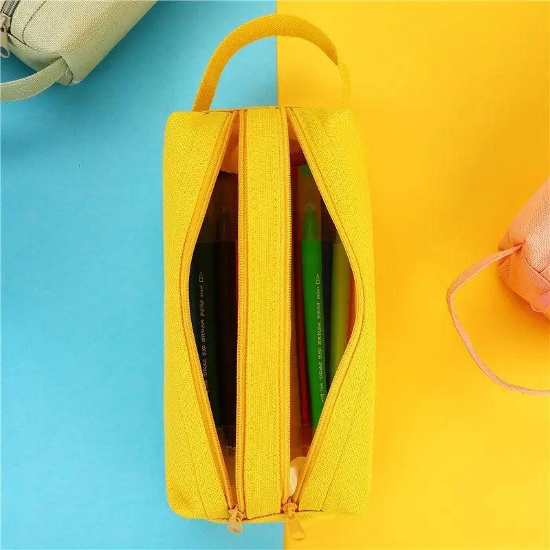 Durable Simple Large Capacity School Stationery Double Layer Case  Students Unique Design High Quality Office Handbag Pencil Case