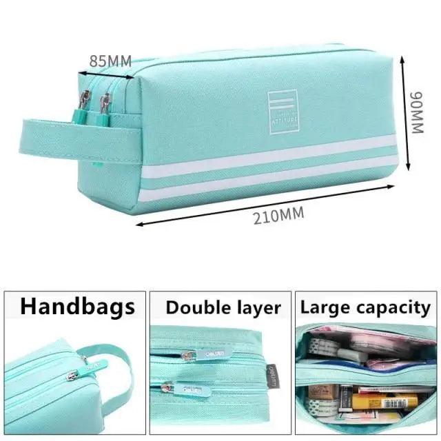Durable Simple Large Capacity School Stationery Double Layer Case  Students Unique Design High Quality Office Handbag Pencil Case
