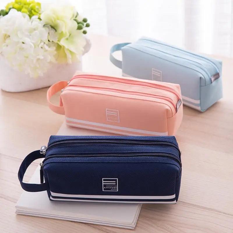 Durable Simple Large Capacity School Stationery Double Layer Case  Students Unique Design High Quality Office Handbag Pencil Case
