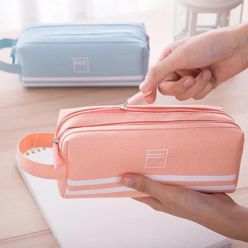 Durable Simple Large Capacity School Stationery Double Layer Case  Students Unique Design High Quality Office Handbag Pencil Case