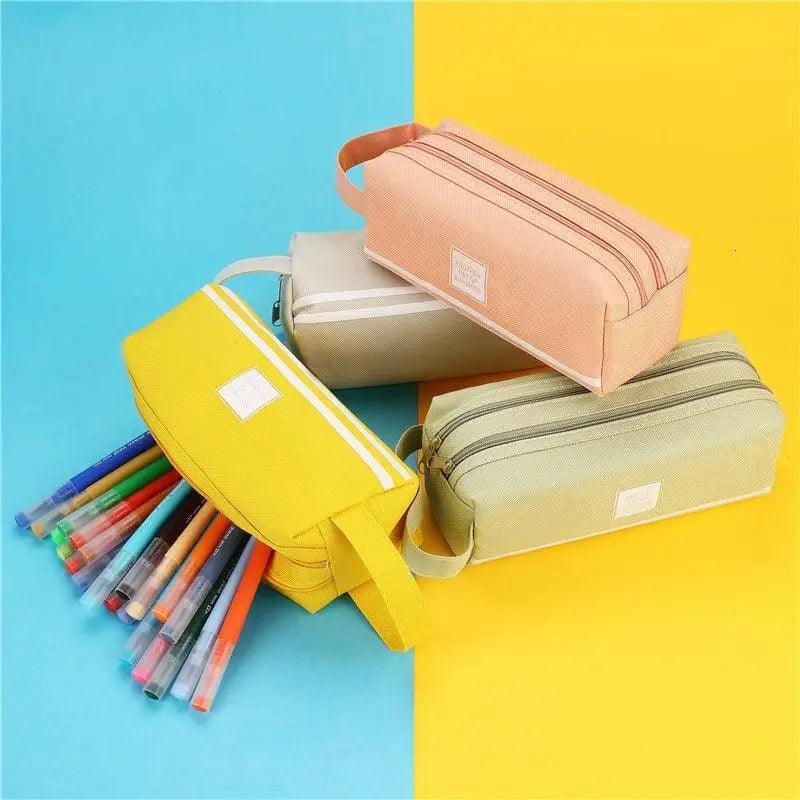 Durable Simple Large Capacity School Stationery Double Layer Case  Students Unique Design High Quality Office Handbag Pencil Case
