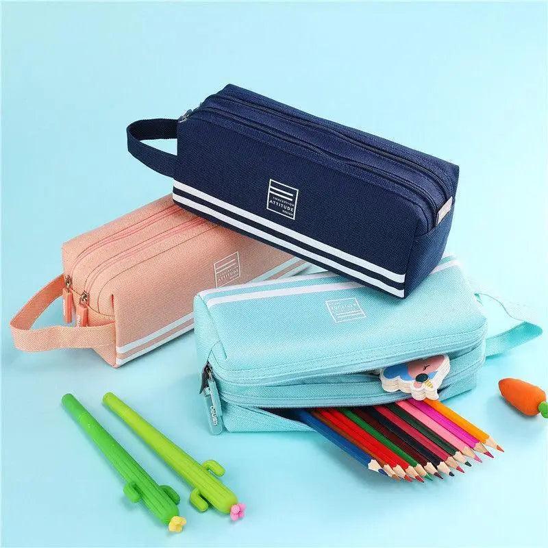 Durable Simple Large Capacity School Stationery Double Layer Case  Students Unique Design High Quality Office Handbag Pencil Case