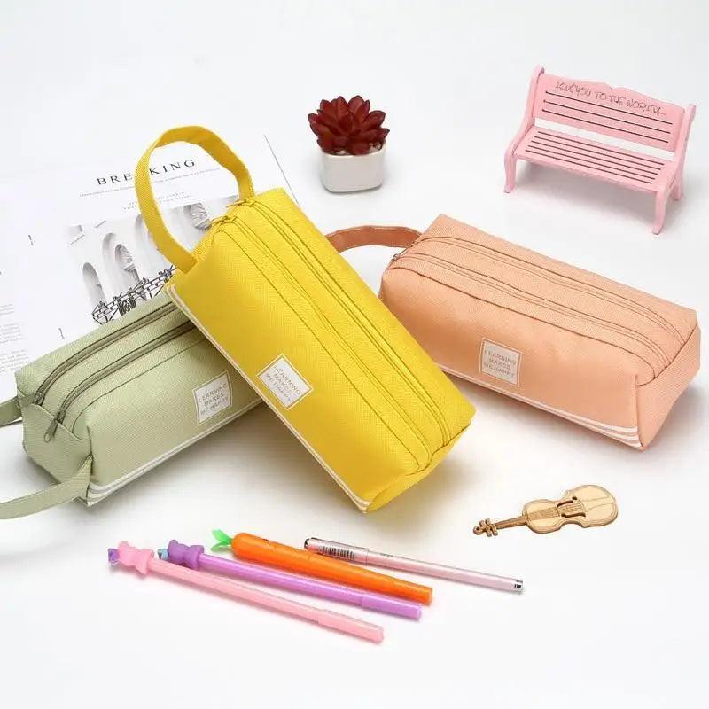 Durable Simple Large Capacity School Stationery Double Layer Case  Students Unique Design High Quality Office Handbag Pencil Case
