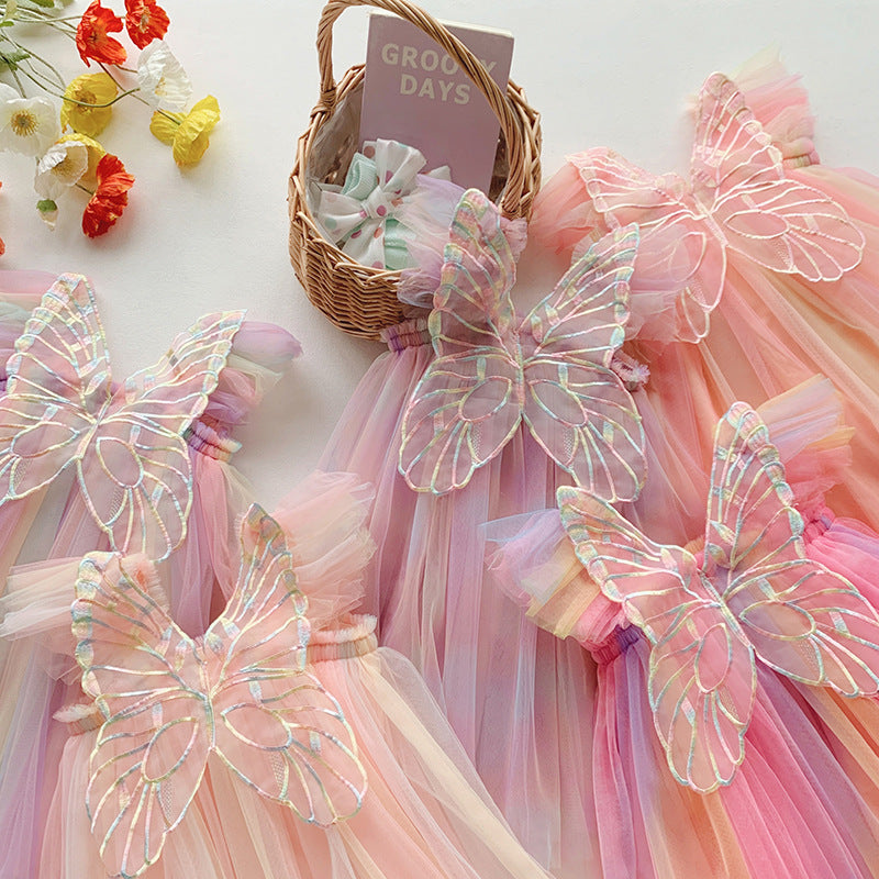 Rainbow Wings Mesh Girl Dress