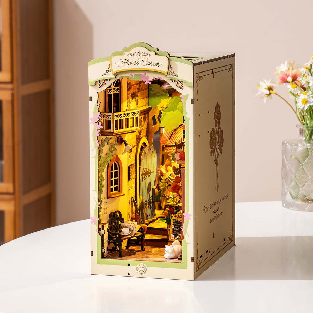 Rolife Floral Corner DIY Book Nook Shelf Insert Kit 3D Wooden Dollhouse For Gift