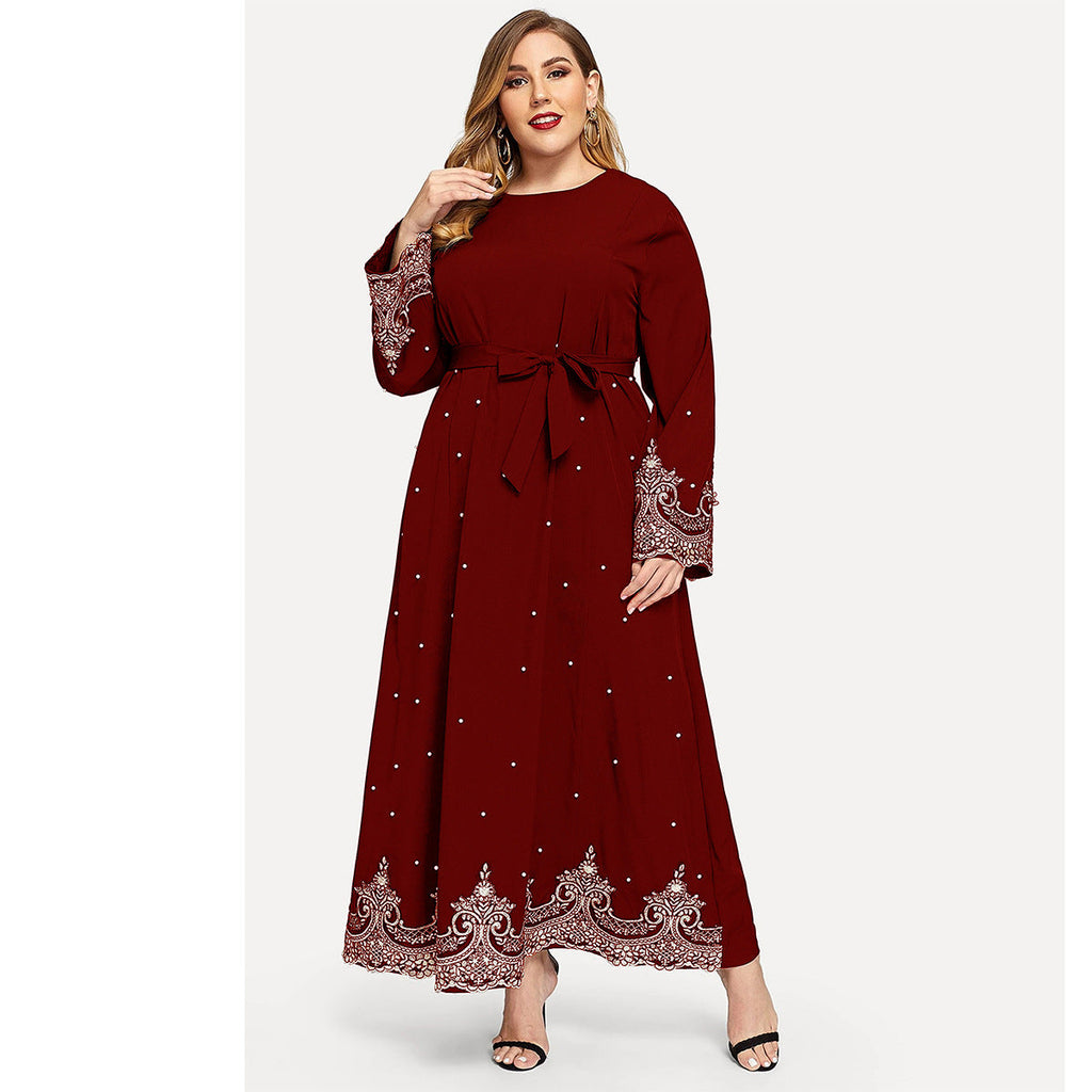Hot Sale Embroidered Bead Long Sleeve Plus Size Women's Dress