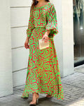 New Loose Plus Size Printed Long Sleeve Shirt High Waist Skirt Suit