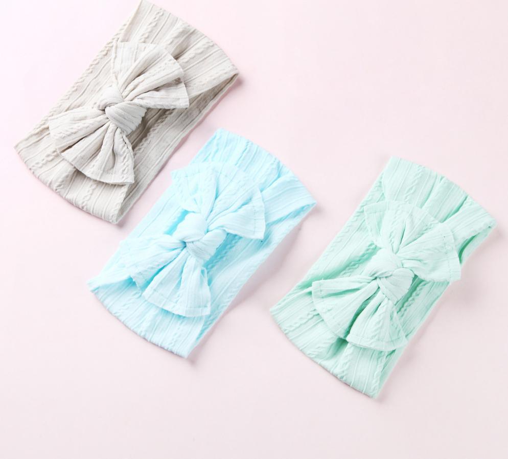 Modern Braid Nylon Bow Knot Solid Wide Nylon Headbands Turban Baby Girls Head Wrap For Girls