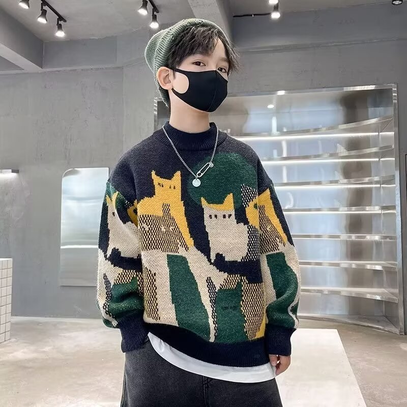 Thickened Knitted Pullover For Older Children And Boys