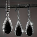 A Stylish And Exquisite Set of Black And Red Teardrop Glass Pendant Earrings And Necklace, Perfect for Valentine'S Day, Anniversaries, Birthdays, Parties, Weddings, And As Jewelry Gifts.