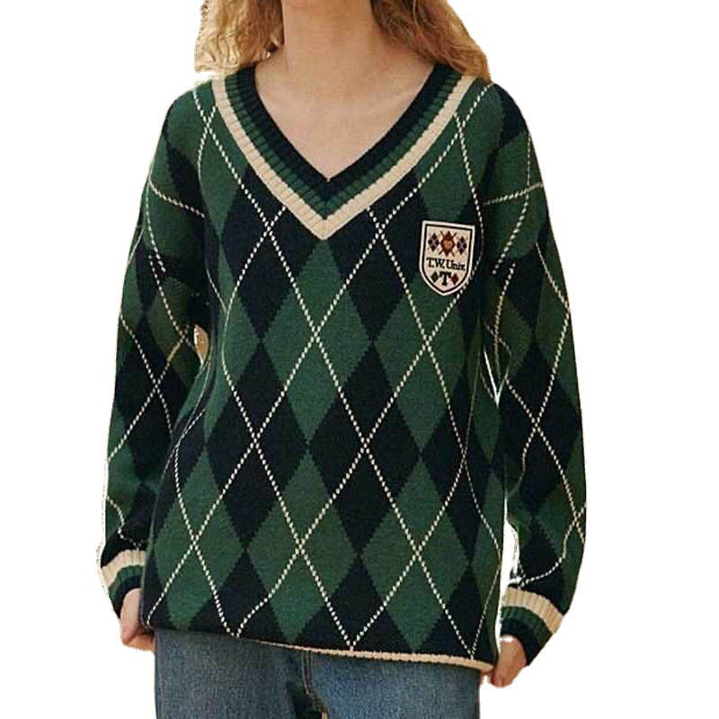 New Product Wholesale Diamond Sweater Women's V-neck Pullover