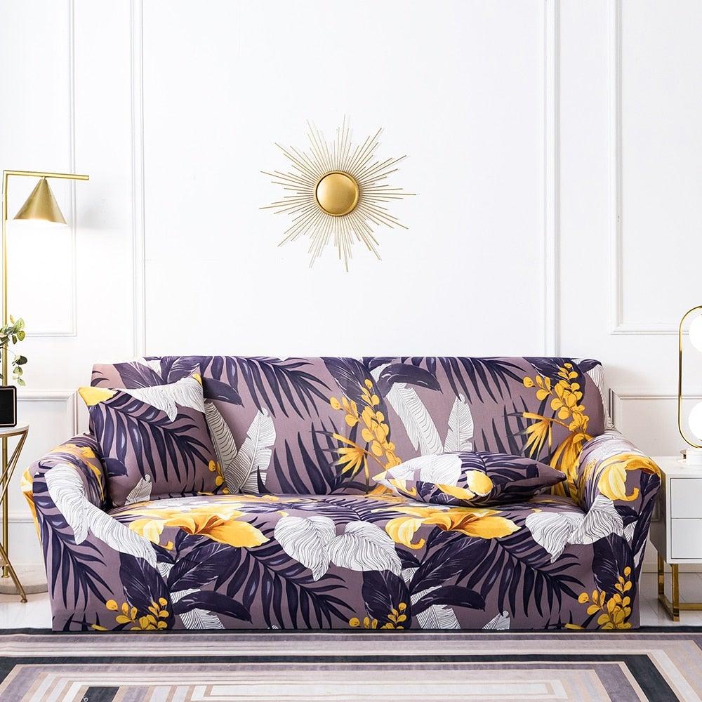 Elastic Plain Floral Printing  Sofa Cover Stretch for Living Room Couch Cover Chair Protector 1/2/3/4 Seater Printed Couch Cover for 3 Cushion Couch  Floral Pattern Sofa Cover with Separate Cushion Cover Pieces Stretch Sofa Slipcover