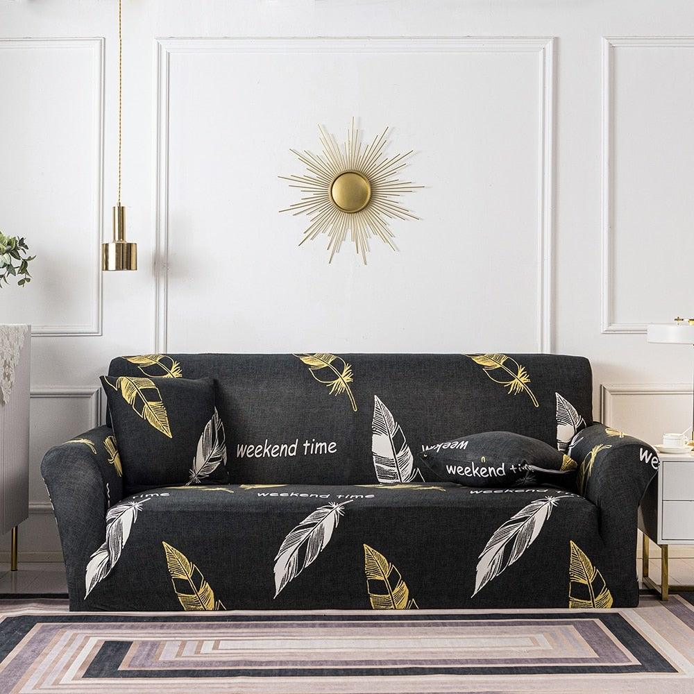 Elastic Plain Floral Printing  Sofa Cover Stretch for Living Room Couch Cover Chair Protector 1/2/3/4 Seater Printed Couch Cover for 3 Cushion Couch  Floral Pattern Sofa Cover with Separate Cushion Cover Pieces Stretch Sofa Slipcover
