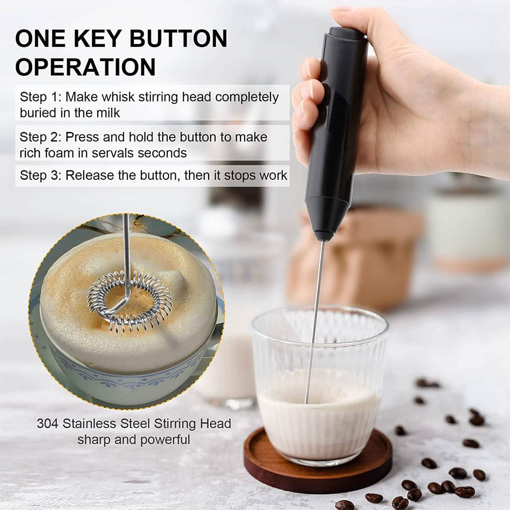 Electric Milk Frother Handheld with Stainless Steel Stand