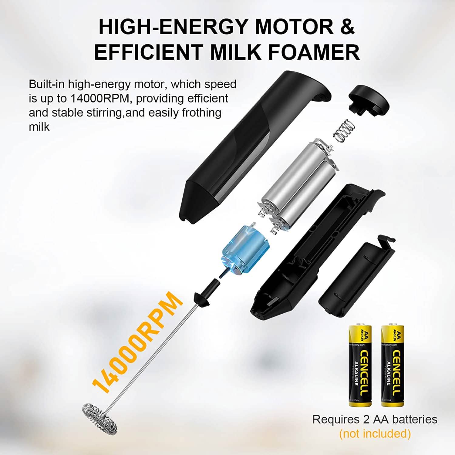 Electric Milk Frother Handheld with Stainless Steel Stand