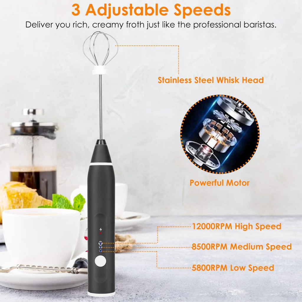 Electric Milk Frother with 2 Whisk Heads