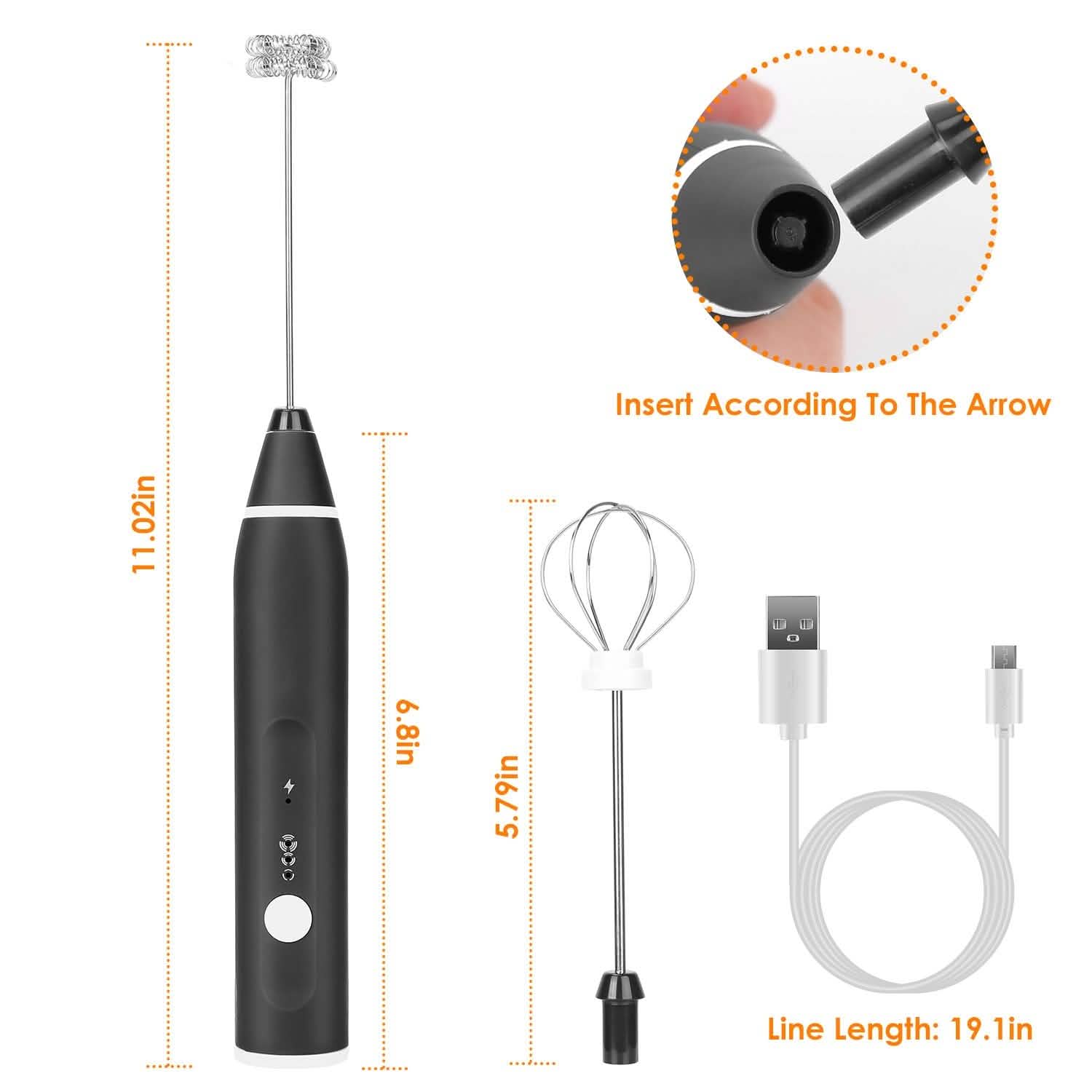 Electric Milk Frother with 2 Whisk Heads