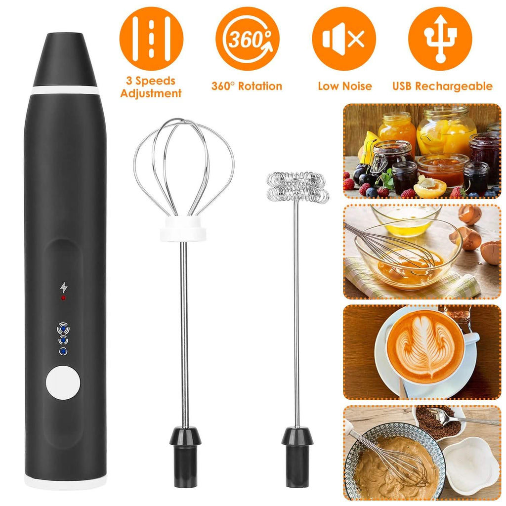 Electric Milk Frother with 2 Whisk Heads