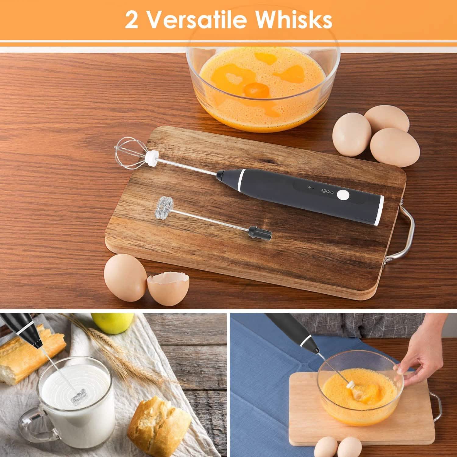 Electric Milk Frother with 2 Whisk Heads