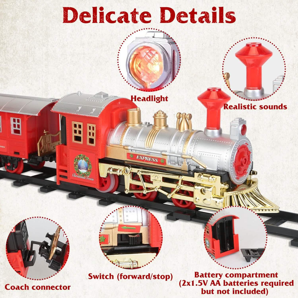 Electric Train Set Steam Locomotive Passenger Coach Coal with Sounds Light Railway