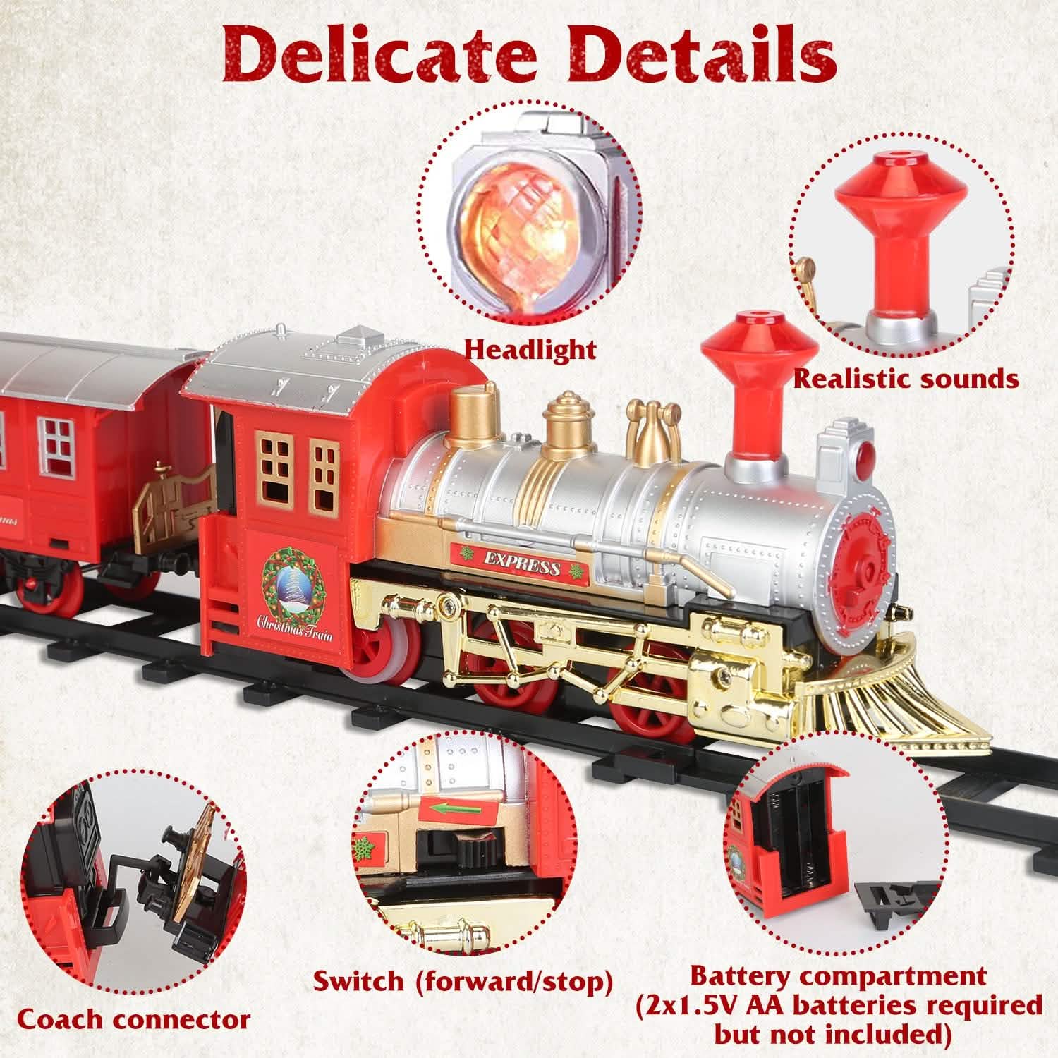 Electric Train Set Steam Locomotive Passenger Coach Coal with Sounds Light Railway