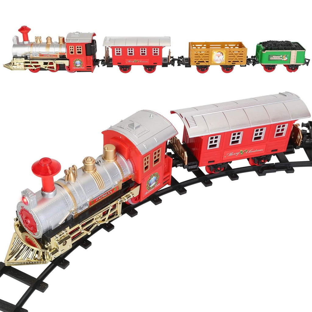 Electric Train Set Steam Locomotive Passenger Coach Coal with Sounds Light Railway