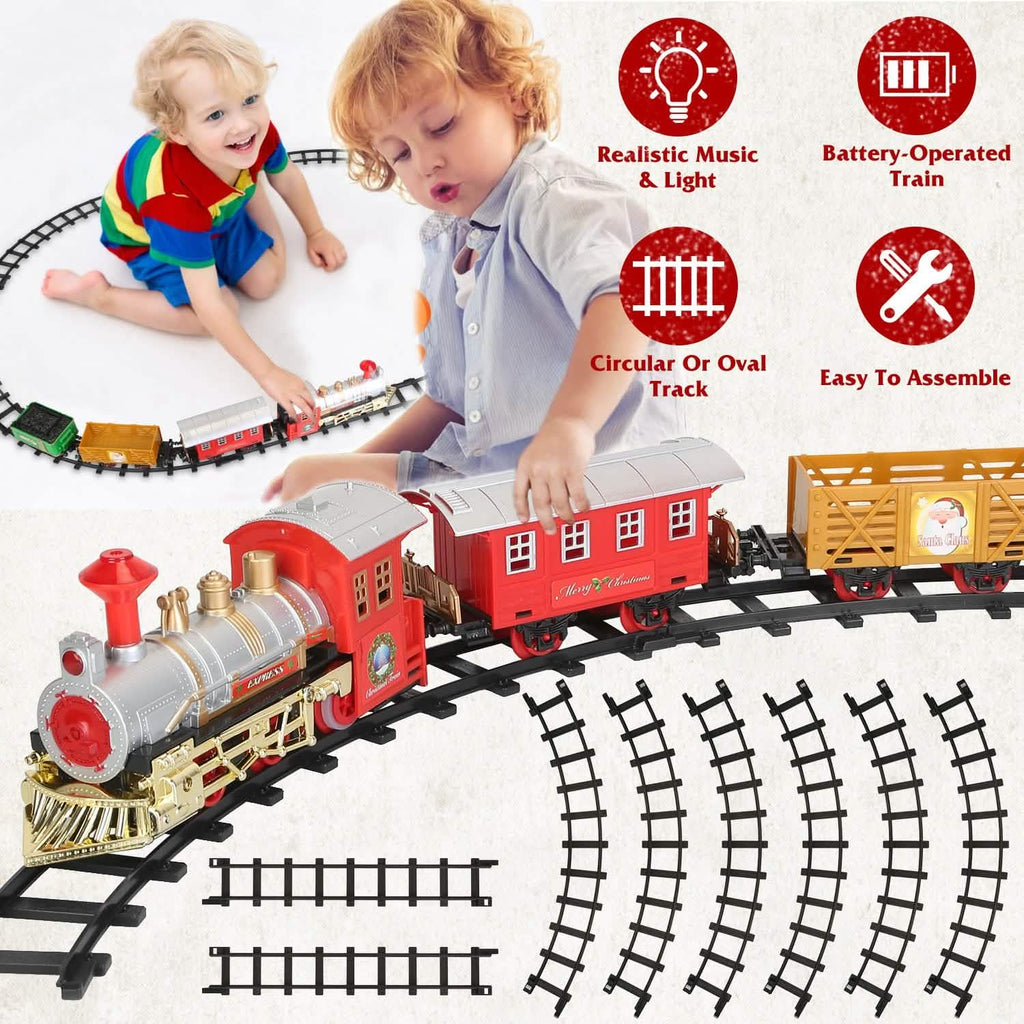 Electric Train Set Steam Locomotive Passenger Coach Coal with Sounds Light Railway