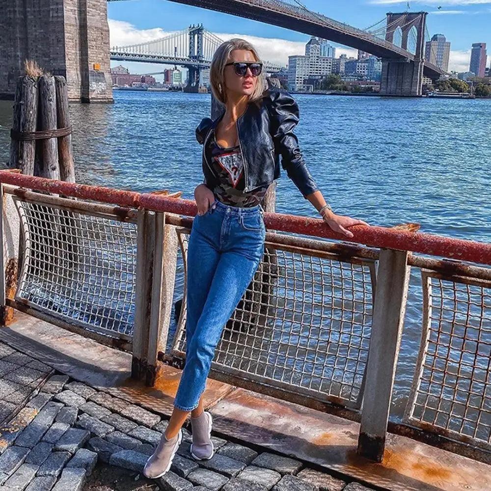 Elegance Autumn And Winter New Solid Color Jacket For Women's PU Leather Warmth Fashion Long-Sleeved Jacket For Women
