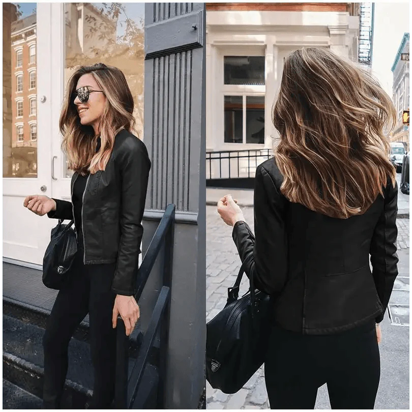 Elegance Autumn And Winter New Solid Color Jacket For Women's PU Leather Warmth Fashion Long-Sleeved Jacket For Women