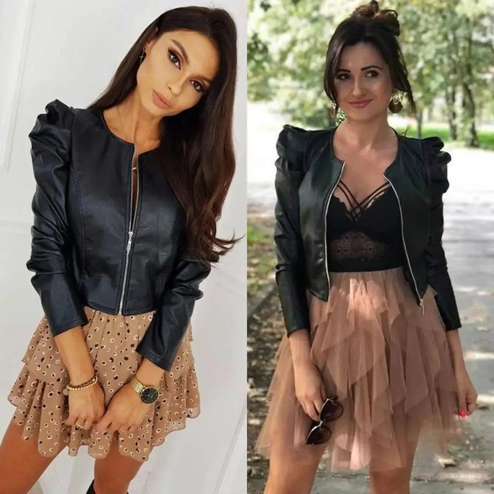 Elegance Autumn And Winter New Solid Color Jacket For Women's PU Leather Warmth Fashion Long-Sleeved Jacket For Women
