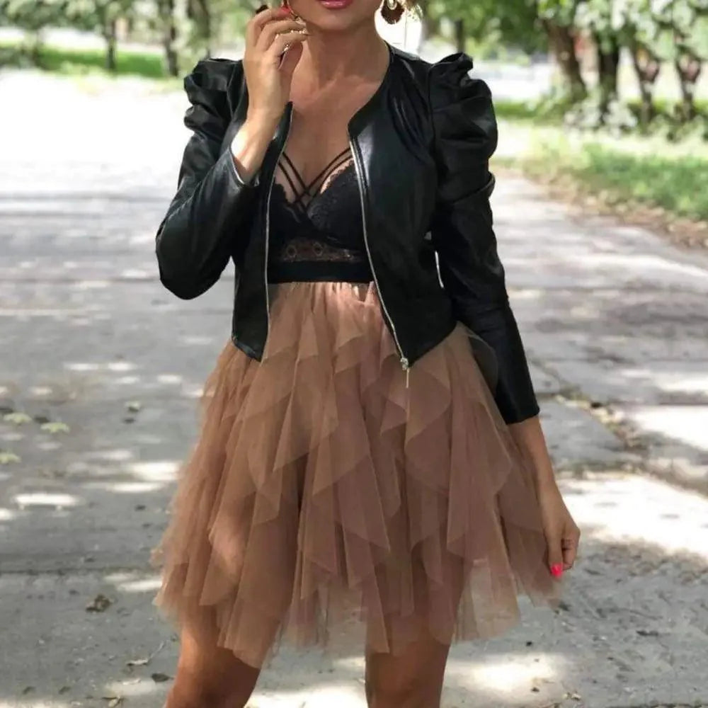 Elegance Autumn And Winter New Solid Color Jacket For Women's PU Leather Warmth Fashion Long-Sleeved Jacket For Women