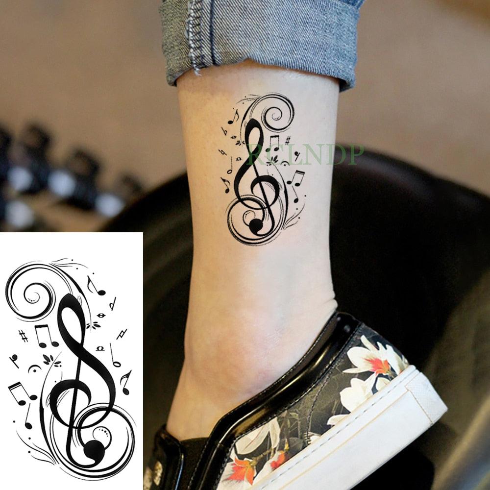 Elegant Black Music Notes Waterproof Sticker Tattoos Temporary Chest Shoulder Tattoos For Men Women