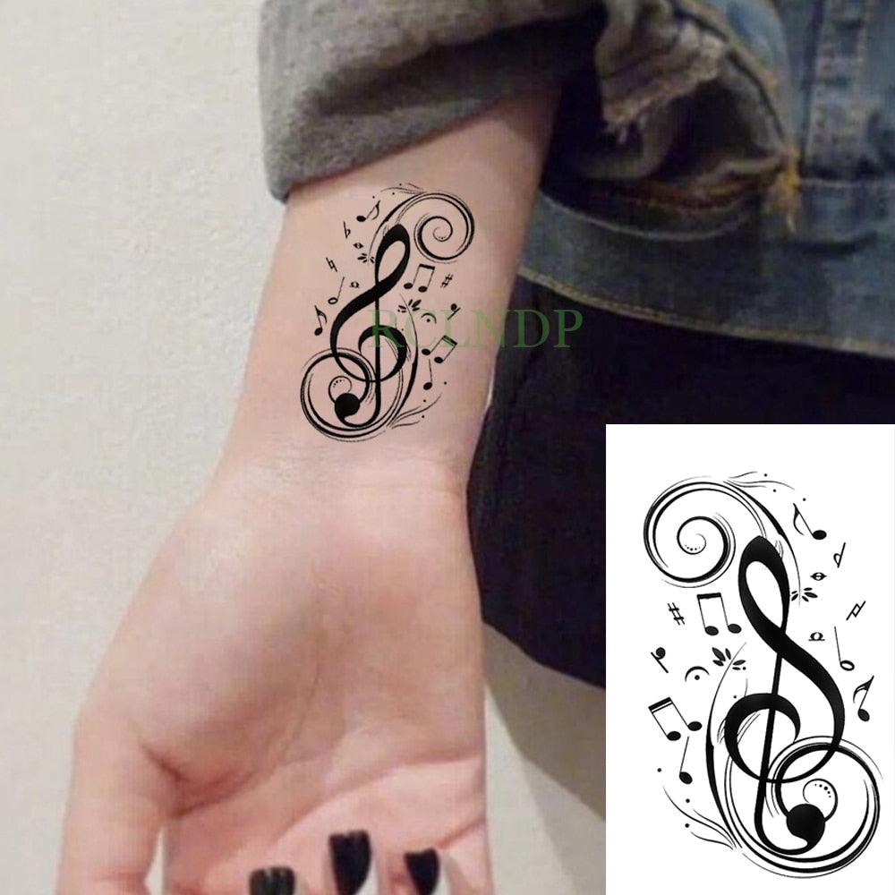 Elegant Black Music Notes Waterproof Sticker Tattoos Temporary Chest Shoulder Tattoos For Men Women