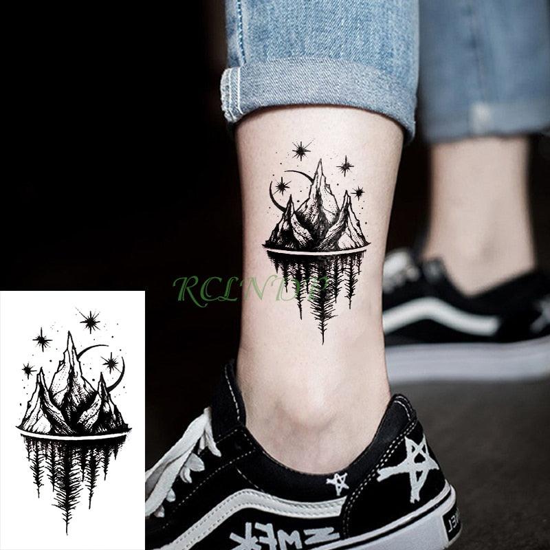 Elegant Black Waterproof Temporary Tattoo Stickers Moon Hill Modern Body Art Stickers Hand Foot High Quality For Womens