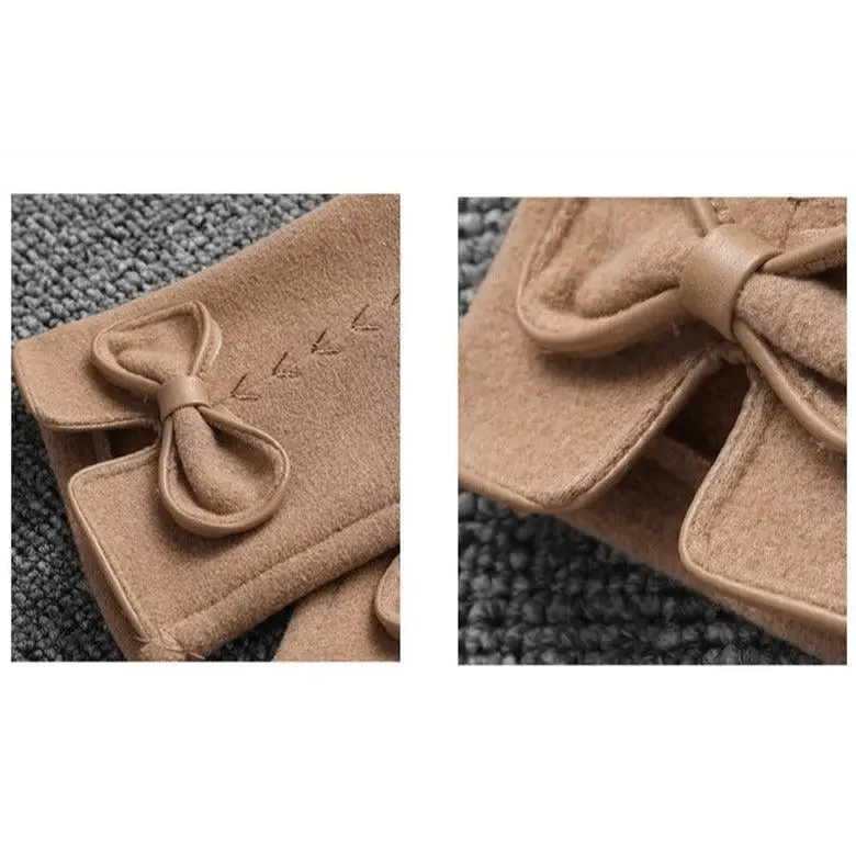 Elegant Black Winter Women Outdoor Warm One Size Gloves Fashionable Cute Bow Style Casual Gloves For Women