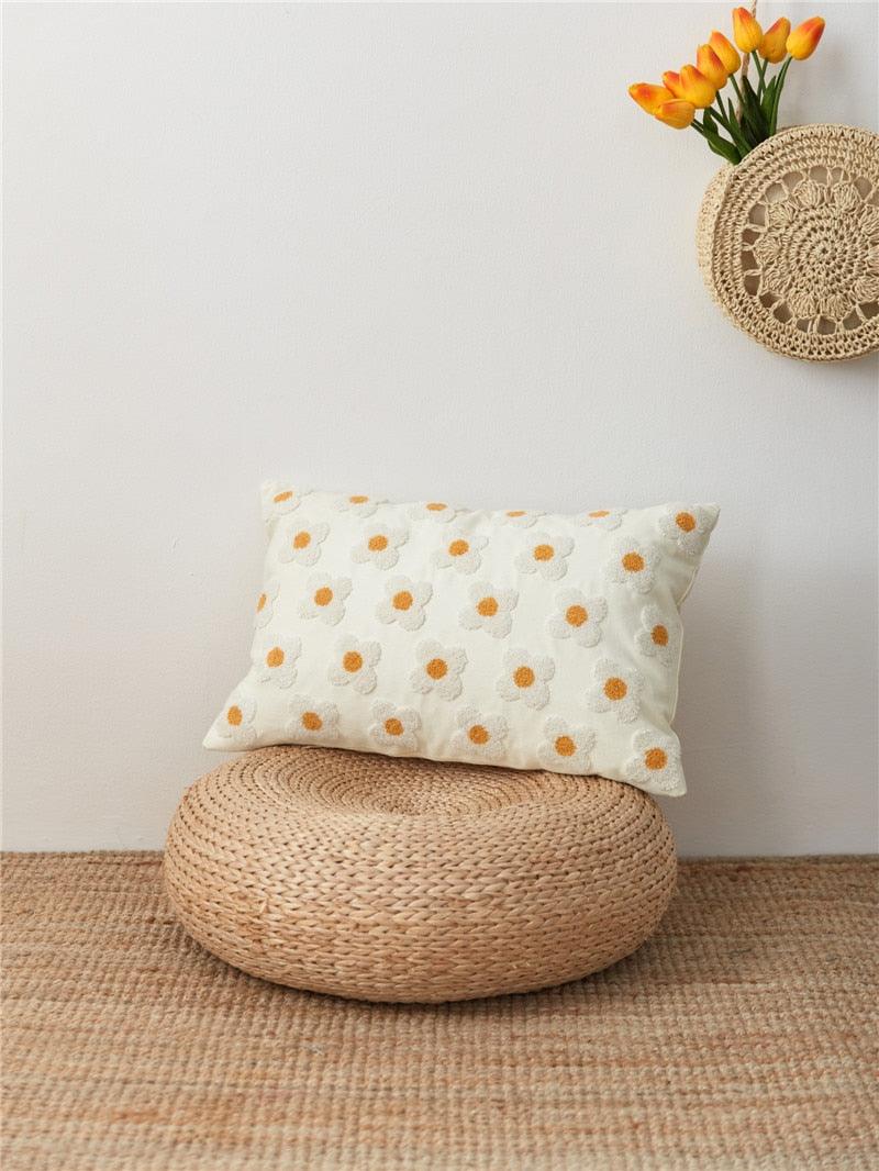 Elegant Cotton Floral Printed Pillow Cases Pillow Cover Canvas Embroidery Cushion Cover Home Decor Yellow Flowers Pillow Case Soft Luxury Style