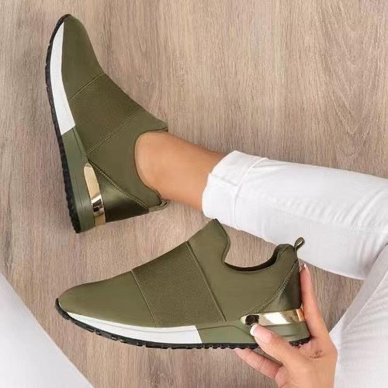 Elegant Green Women Sneakers Slip-On Solid Color Sneakers Sport Mesh Casual Shoes Fashion Autumn Running And Walking Lace-up Breathable Casual Comfortable Walking Sneakers