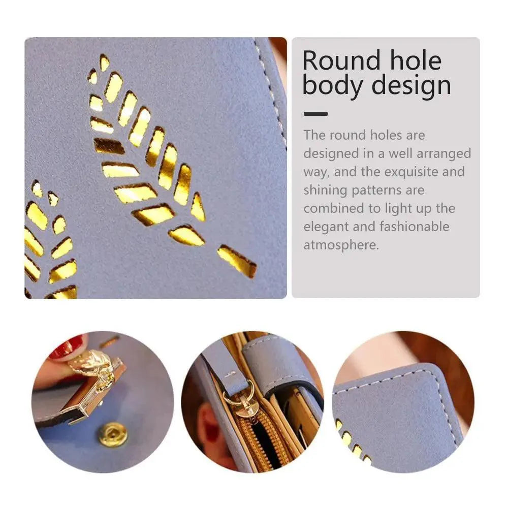 Elegant Leaf Zipper PU Leather Women Wallet Retro Card Holder Modern Design Wallet Excellent Gift