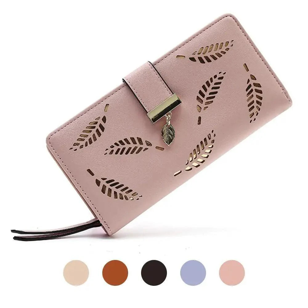 Elegant Leaf Zipper PU Leather Women Wallet Retro Card Holder Modern Design Wallet Excellent Gift