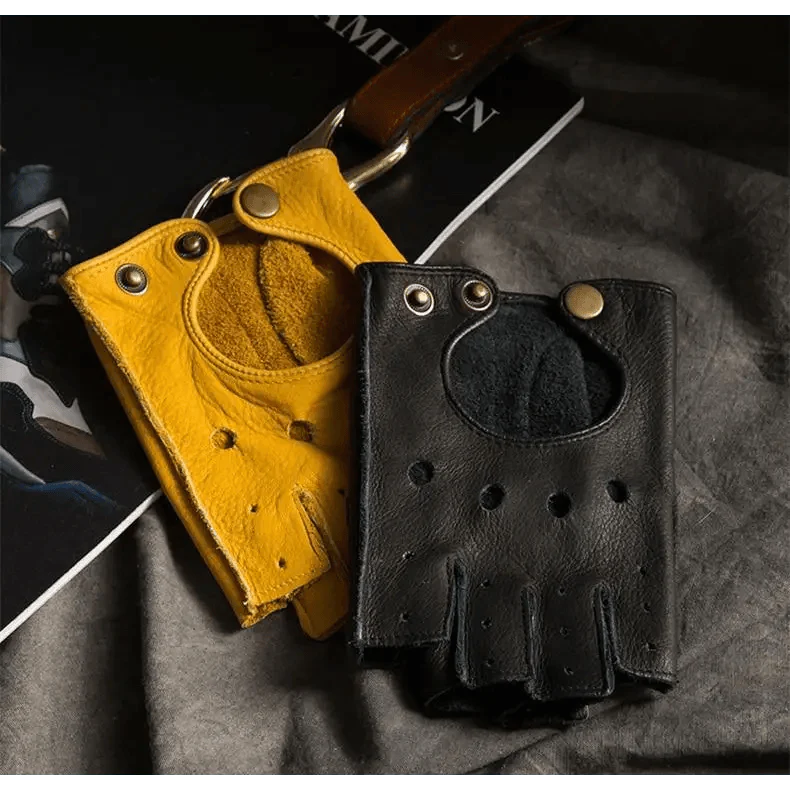 Elegant Men Leather Fingerless Gloves Yellow Cool Stylish Design Comfortable Gloves For Men